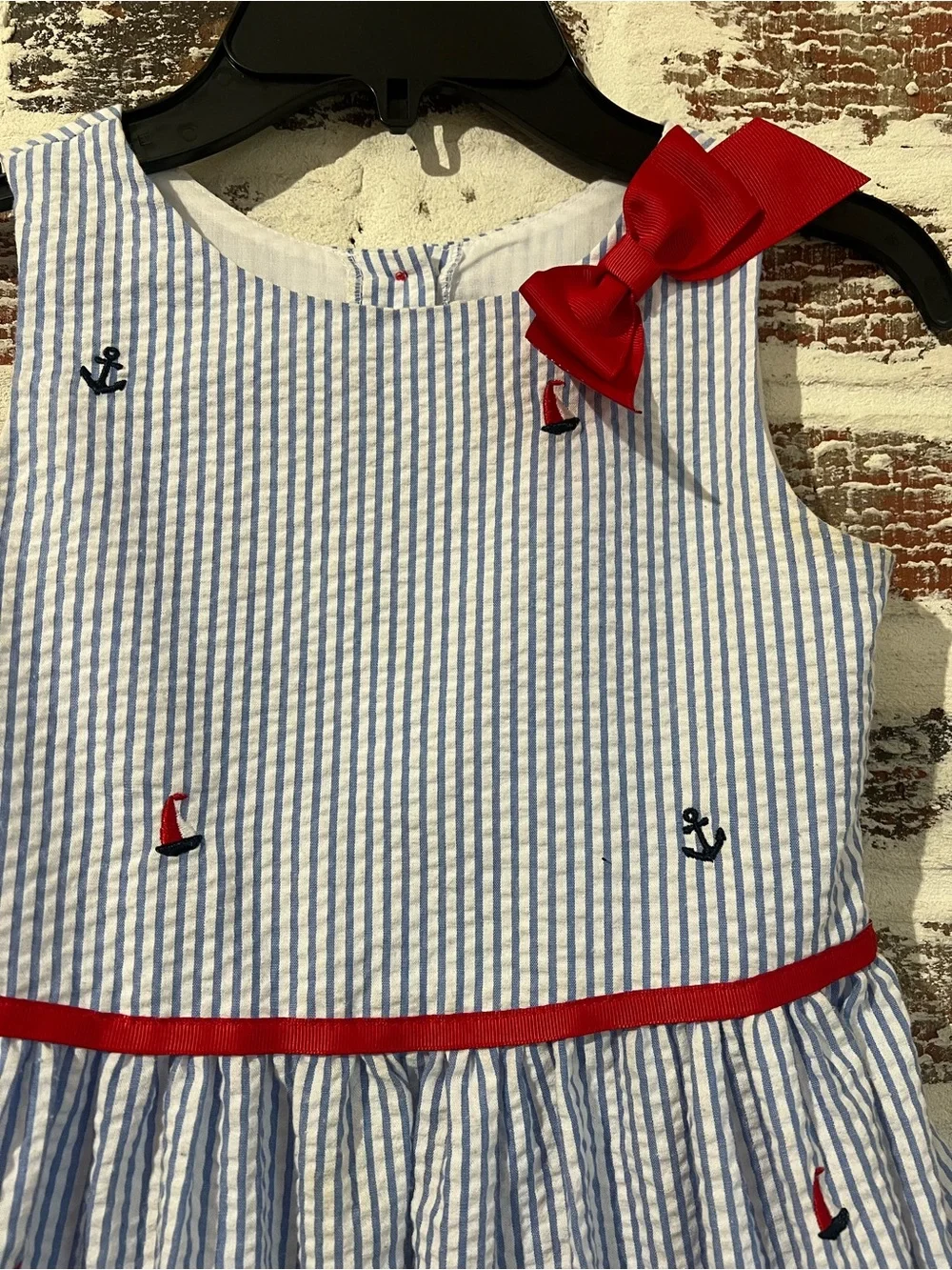 Rare Editions Seersucker Dress Nautical Sailor Sleeveless Girls 4-6X
